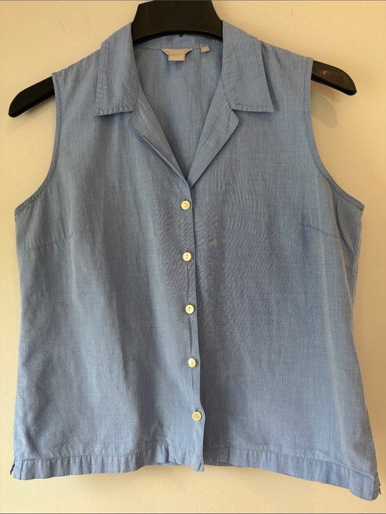 J. Crew Tops - J. Crew 100% Cotton Poplin Cropped Blue Sleeveless Button-Down Shirt